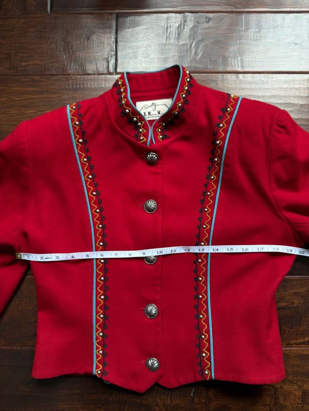 Vintage Scully by Marsha Wright Red Wool Western Folk Blazer Jacket - Picture 5 of 5